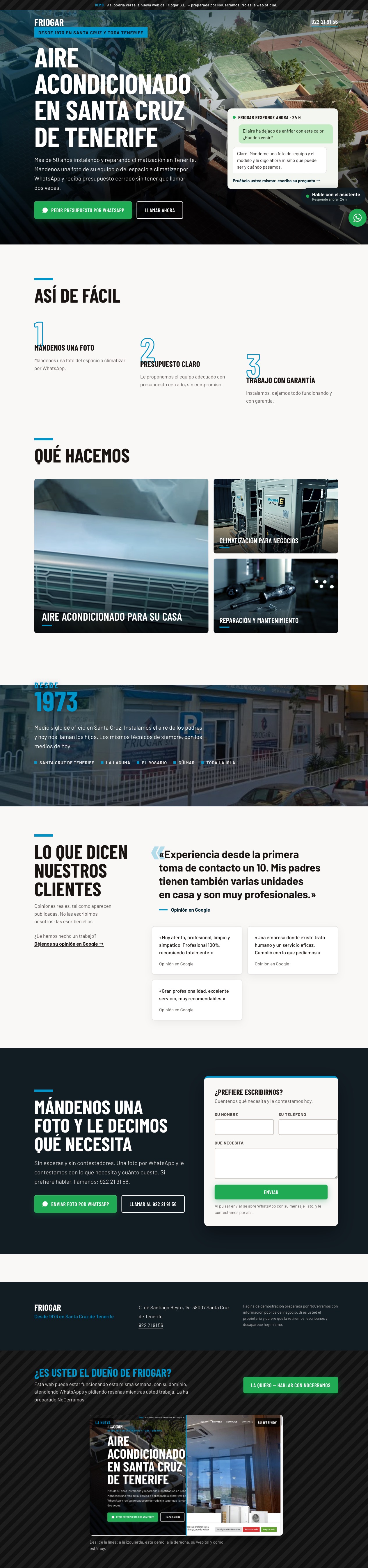 La nueva web de Friogar, preparada por NoCerramos